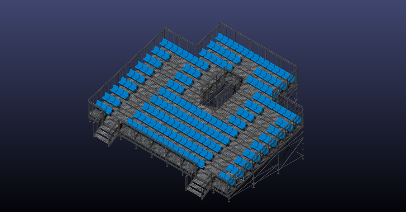 3D Modell einer Zuschauertribüne von TS-Tribünen